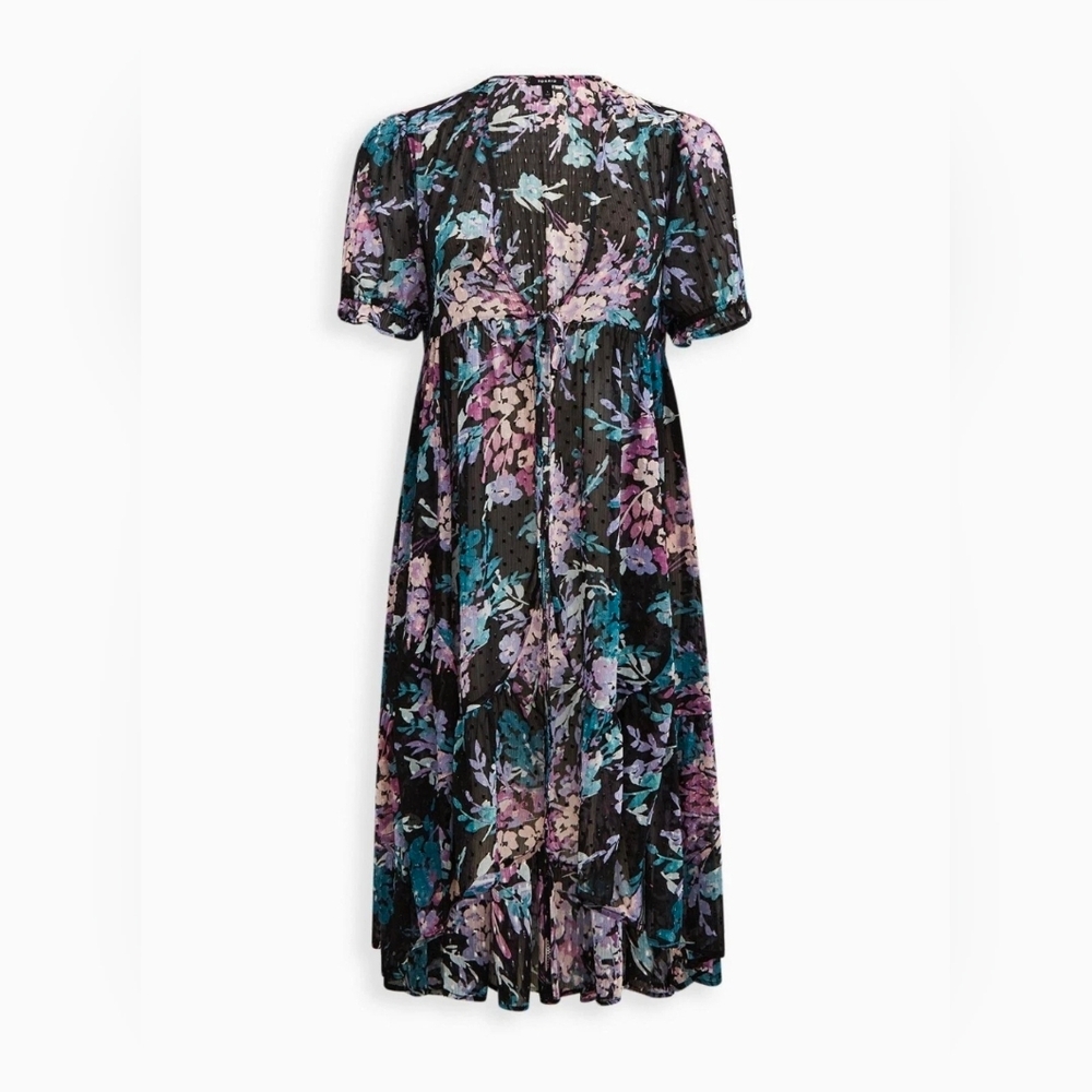 Torrid Ruffle Kimono Chiffon Clip Dot Floral Black Top 3X - Picture 5 of 16